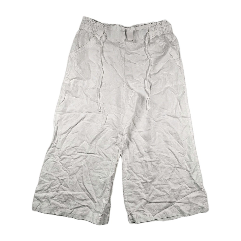 LOFT Womens XL Linen Cotton Pull On Wide‎ Leg Pants White Drawstring NWT
